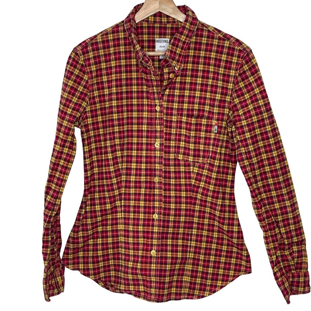 Moschino Jeans Plaid Button Down Shirt Made in Italy Women's 12 US 46 IT